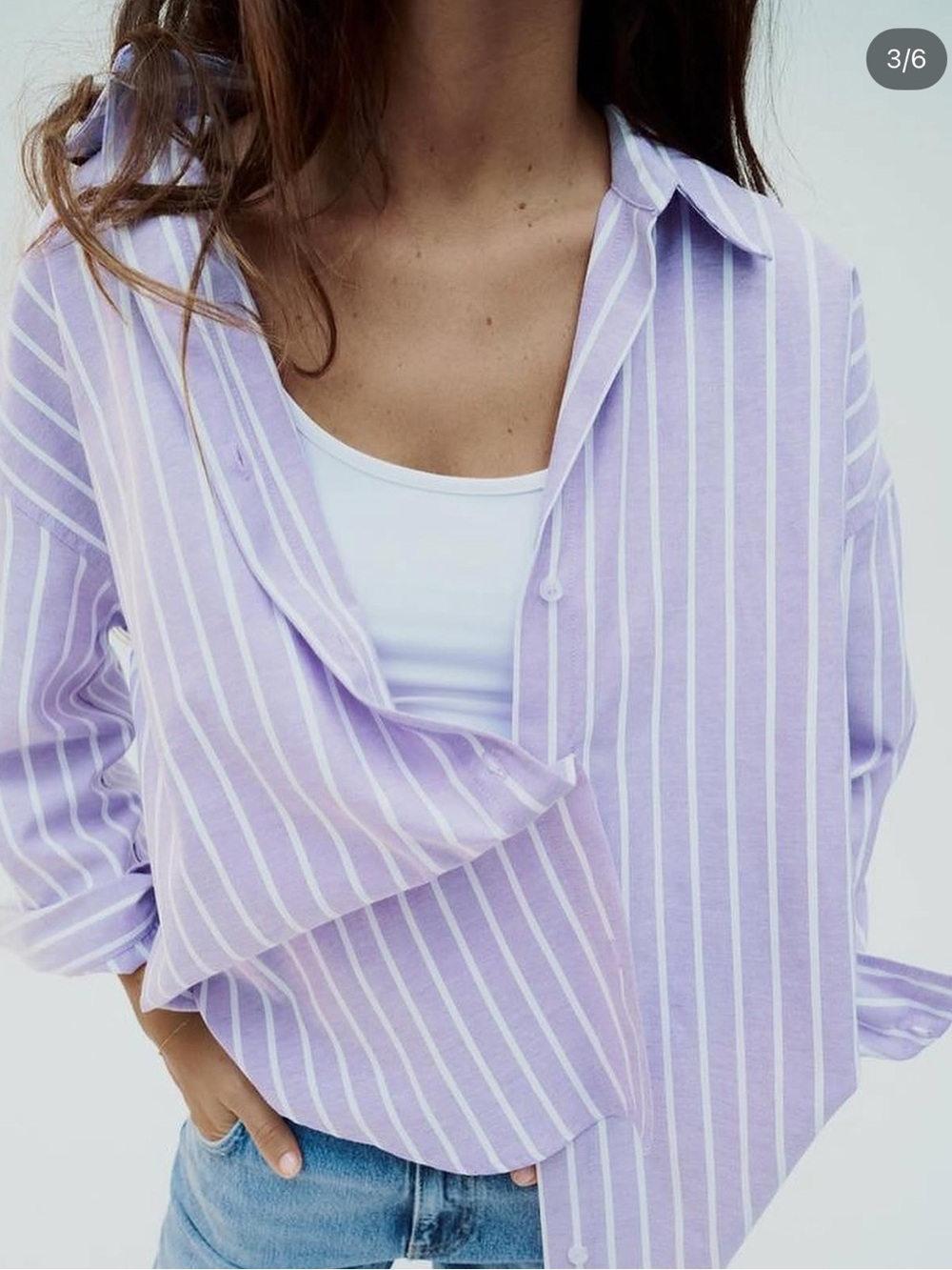 Zara Oversized Striped Lavender Button-Up Shirt XS